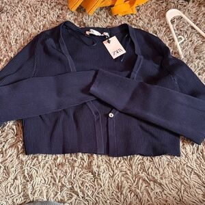 Zara Deep Blue Cropped Cardigan